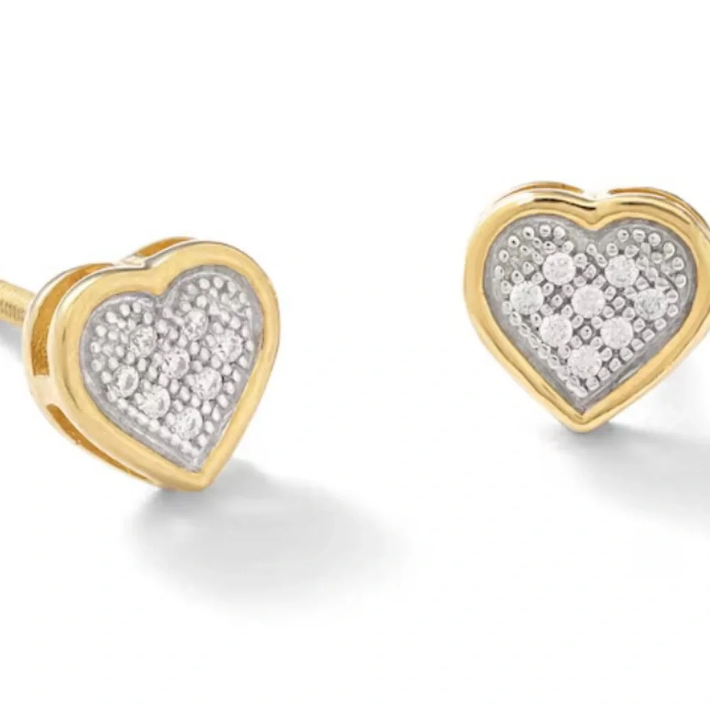 Kids Diamond Accent Heart Stud Earrings in Sterling Silver and 14K Gold plate